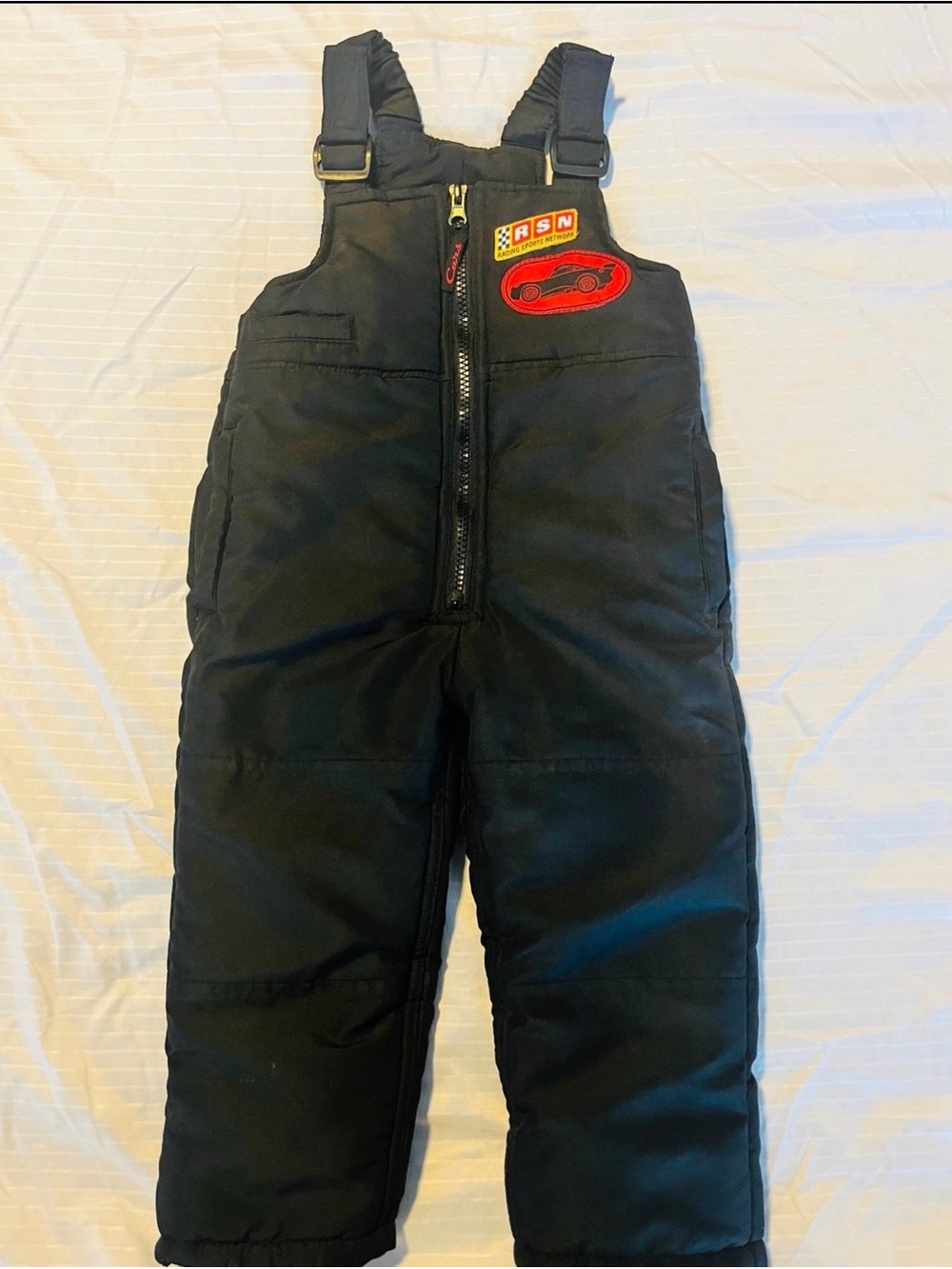 Disney Black Snow Overalls with Red Racing Patch 2T Adjustable to 3T Waterproof
